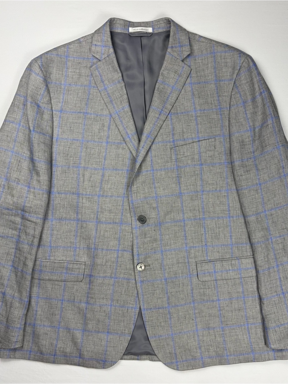 Lauren Ralph Lauren Linen Blazer Mens 48R Gray Plaid Lined Two Button Pockets